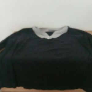 Croft & Barrow Black Top with Striped Collar
